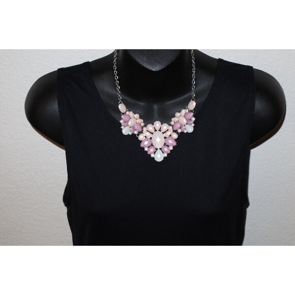 2x Necklace Lot Blue Purple Pink Rhinestone Pastel Teardrop Aurora Borealis - Picture 8 of 11